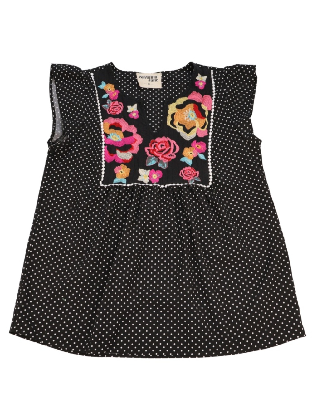 Savanna Jane Embroidered Polka Dot Boho Top Size M